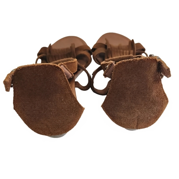 MinneTonka Brown Suede Fringe Studded Sandals Size 10 - Picture 5 of 8